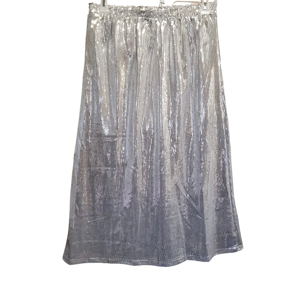 SERRA Ladies Sequin Midi Skirt Silver‎ Elastic Waist M